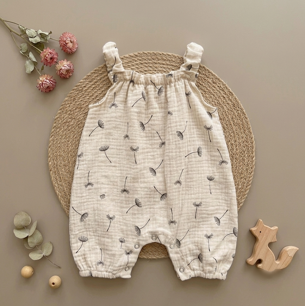 Mameluco para Bebé Niña de Algodón 100% Gasa Estampado Estampado Diente de León