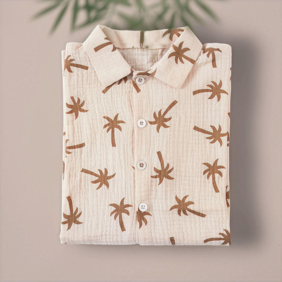 Miniatura: Conjunto de Verano para Bebé Niño 100% Algodón Gasa – Camisa Beige con Palmeras