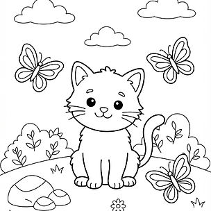 Dibujo para colorear de gato con mariposas