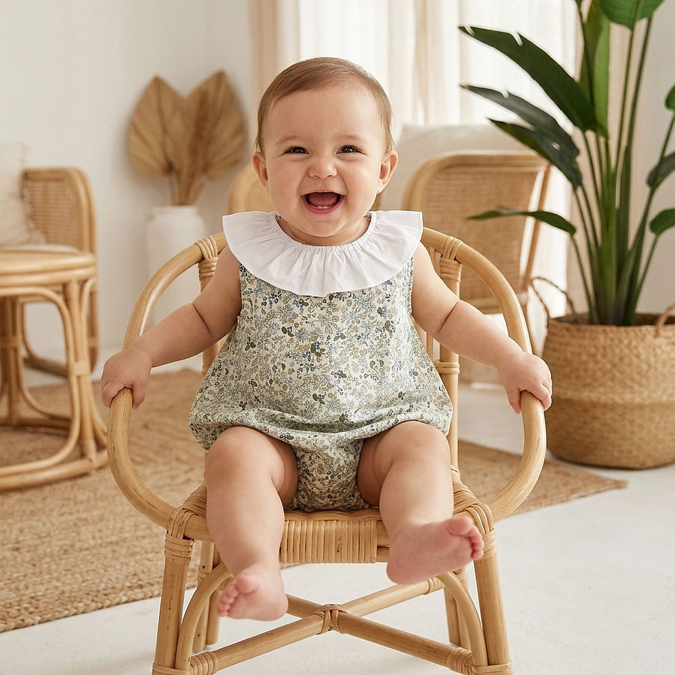 Mameluco para Bebé Niña Floral Verde 100% Algodón con Cuello Blanco