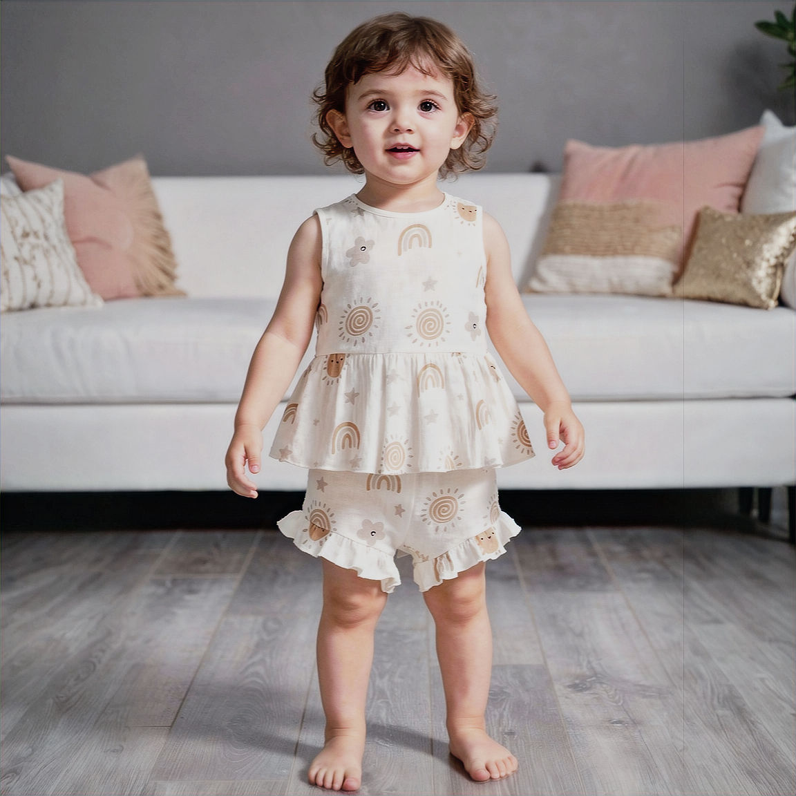 Conjunto de Verano para Bebé Niña 2 Piezas de Algodón Arrugado