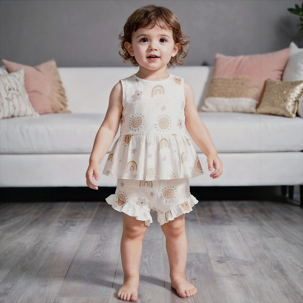 Miniatura: Conjunto de Verano para Bebé Niña 2 Piezas de Algodón Arrugado