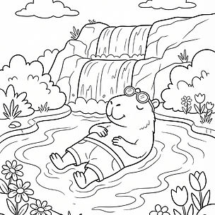 Dibujo para colorear de capibara flotando en el aqua