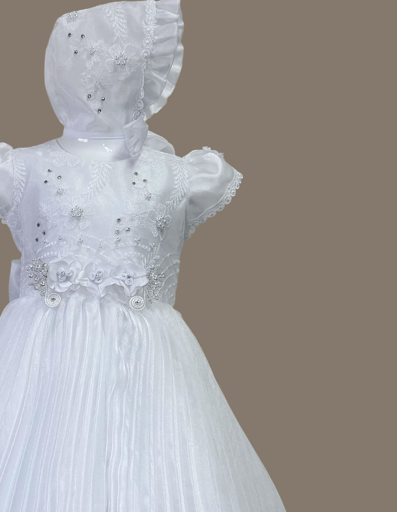 Vestido de Bautizo para Niña con Encaje, Perlas y Cristales