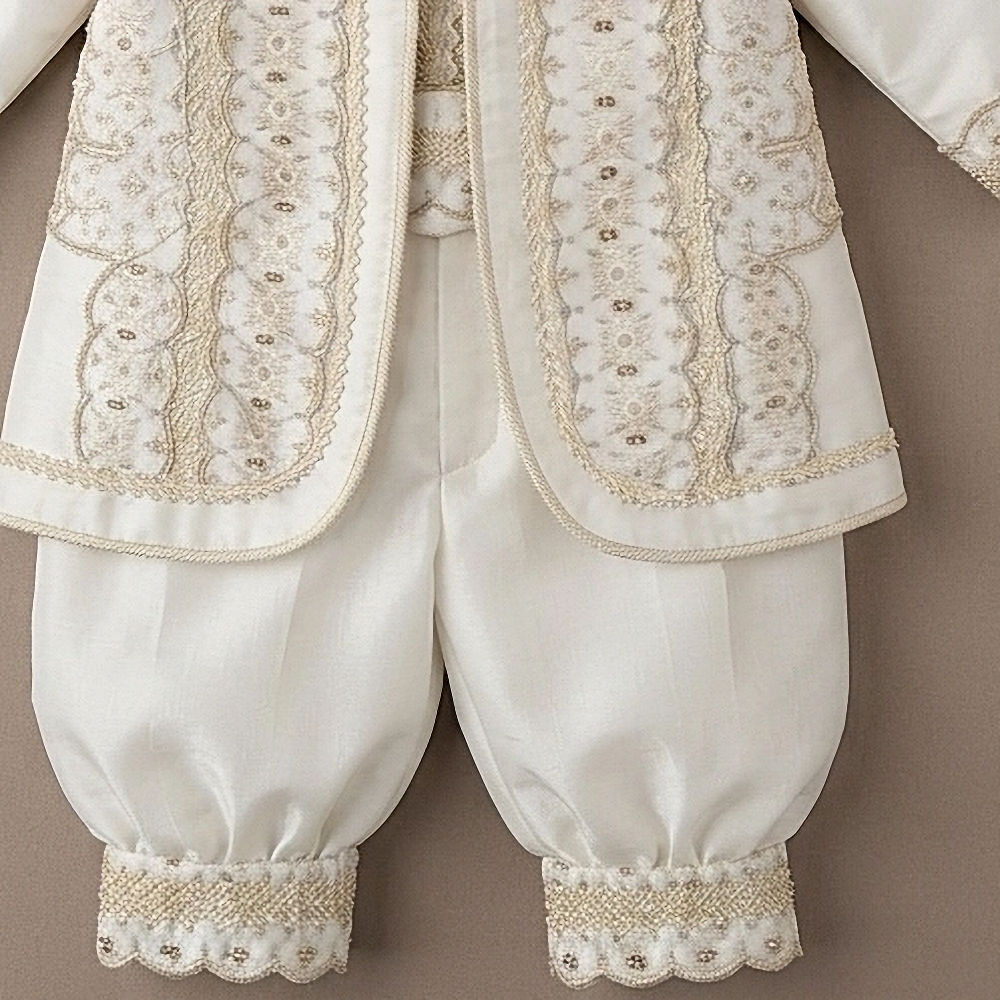 Ropón para Bautizo para Niño Blanco con Encaje Beige