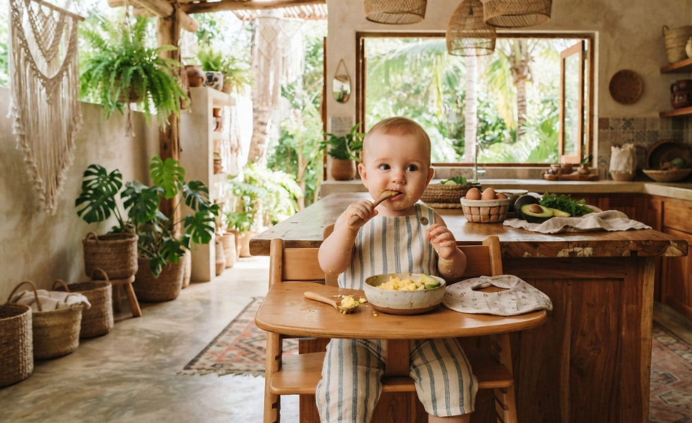 bebe comiendo huevos