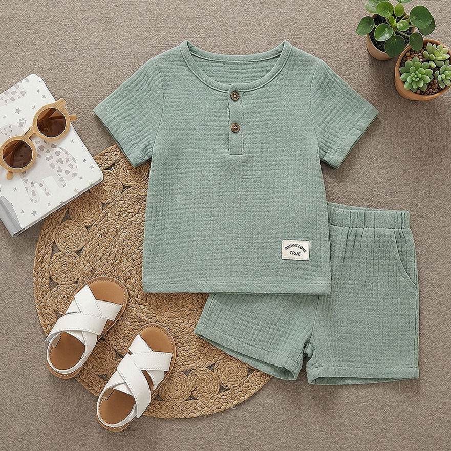 Traje para Niño de Algodón Gasa Verde Salvia