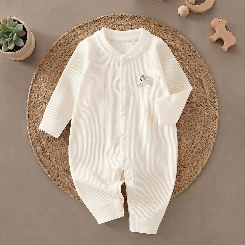 Mameluco Pijama Beige Acanalado 100% Algodón con Perrito | Unisex Premium
