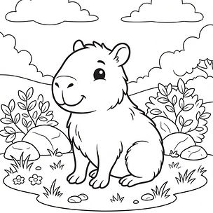 Dibujo para colorear de capibara en el prado