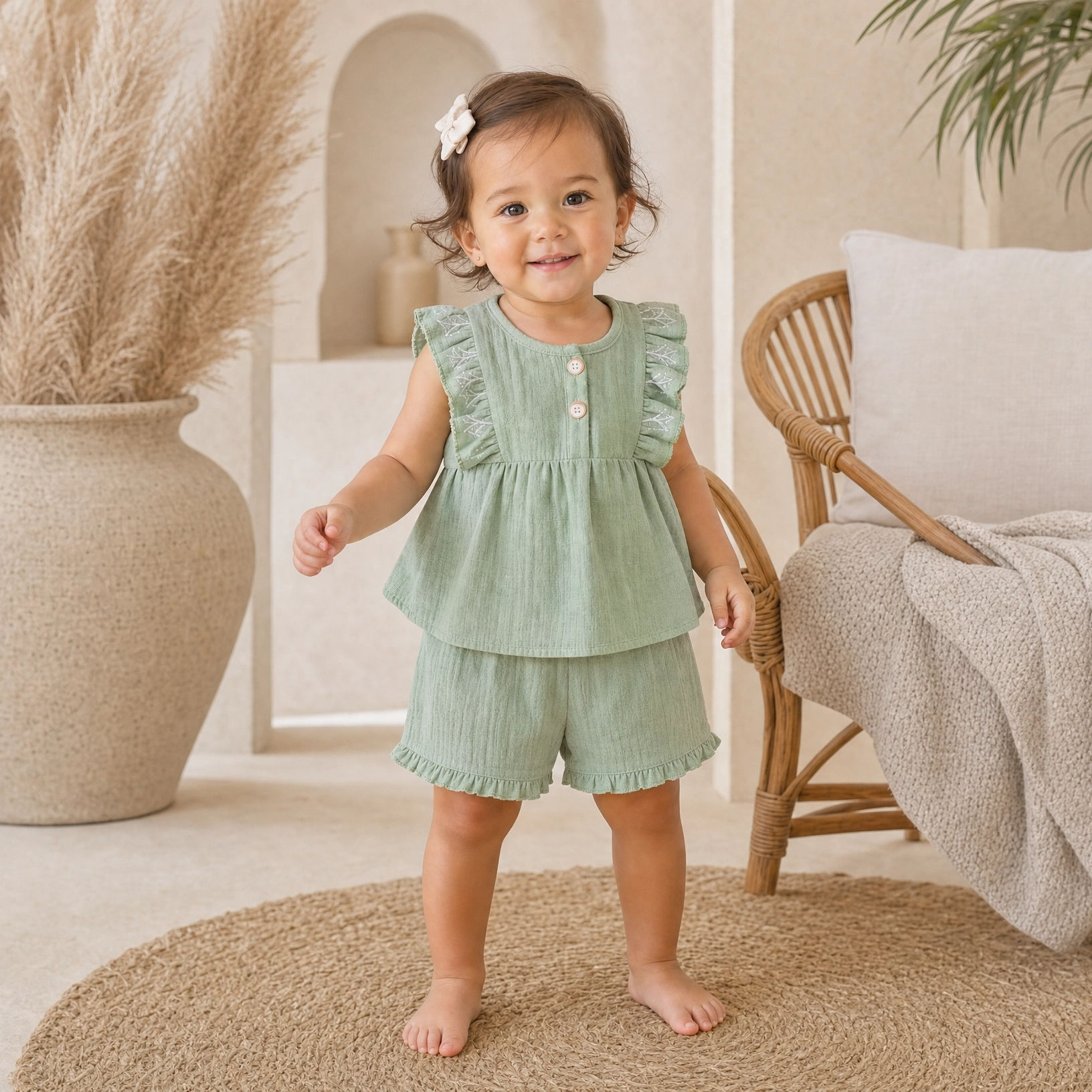Conjunto para Bebé Niña Verde con Flores Bordadas