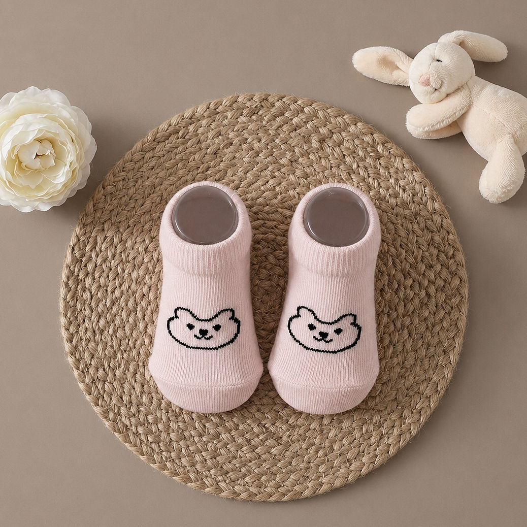 Calcetines Rosas para Bebé de Algodón con Osito