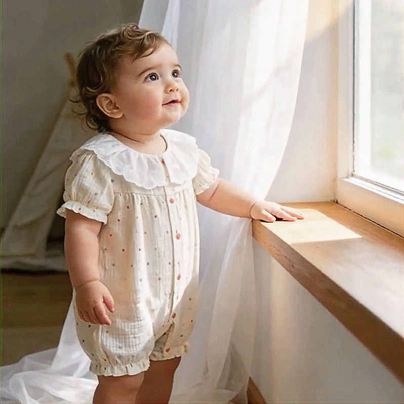 Pelele Mameluco para Bebé Niña con Cuello Bordado y Lunares