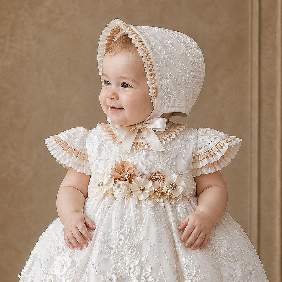 Ropón para Niña de Bautizo con Gorrito