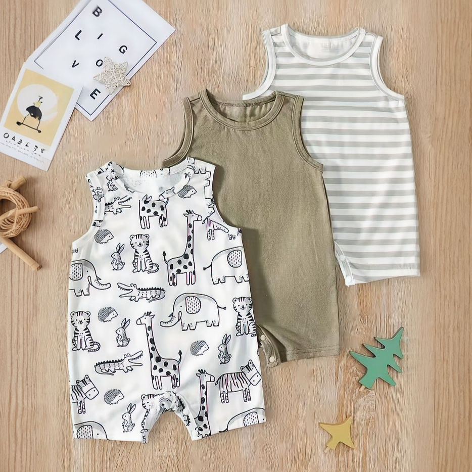 Mameluco para Bebé Niño 100% Algodón Sin Mangas – Suave, Cómodo y Fresco para Di