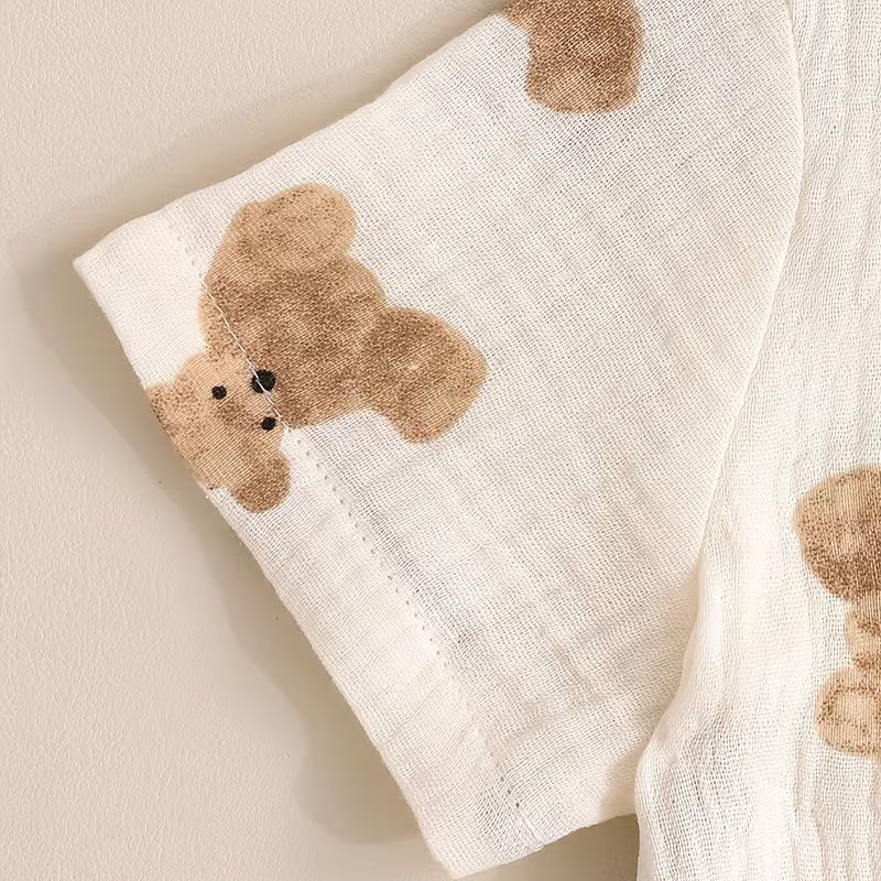 Miniatura: Conjunto para Niño de Algodón Gasa con Ositos – Camisa y Short 100% Algodón