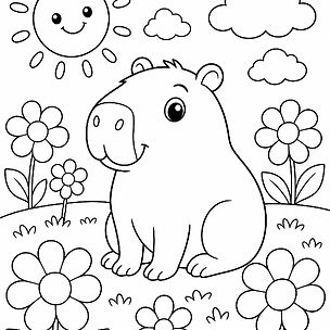 Dibujo para colorear de capibara con flores