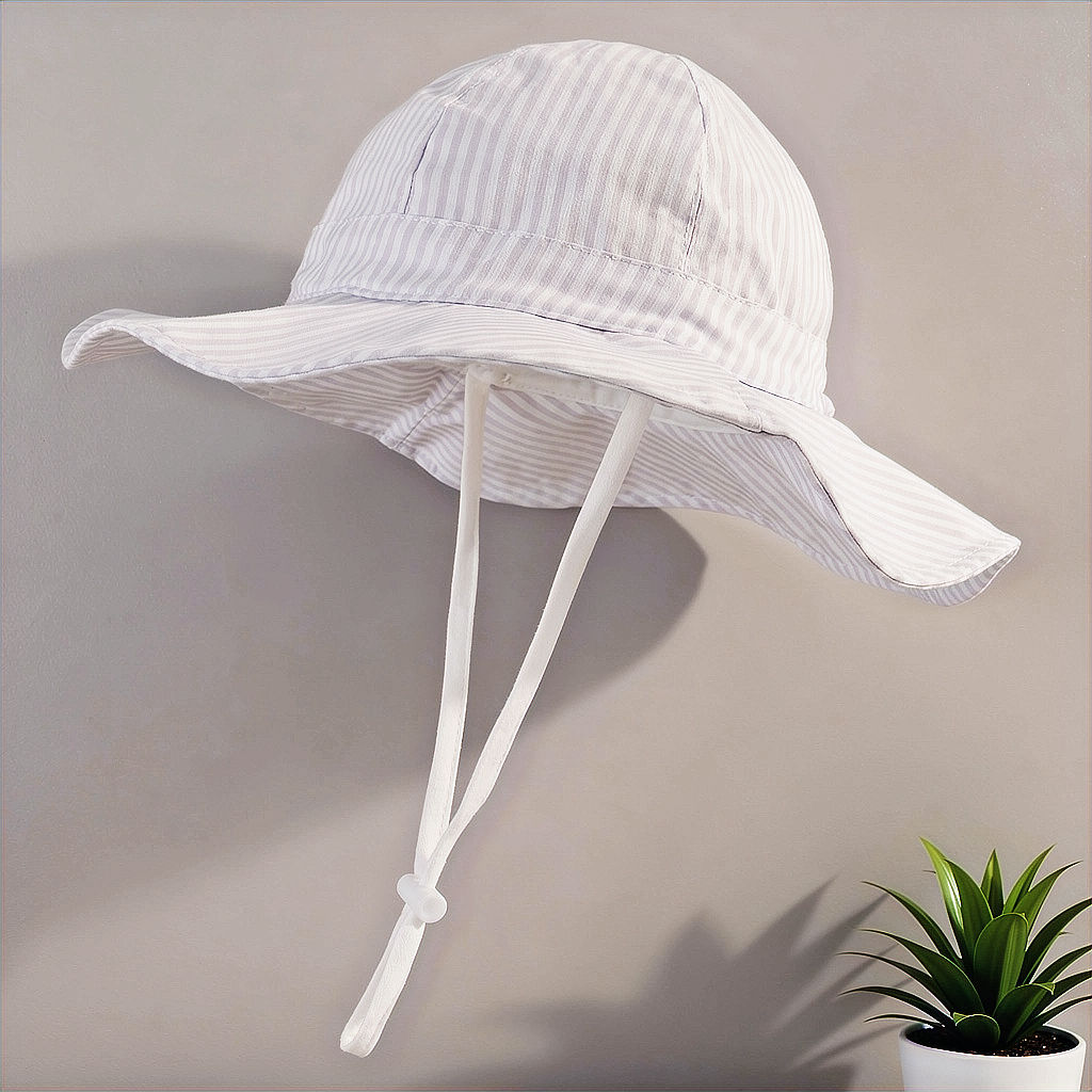 Sombrero Bucket para Bebé Talla 50 con Rayas Beige y Blanco – Protección Solar