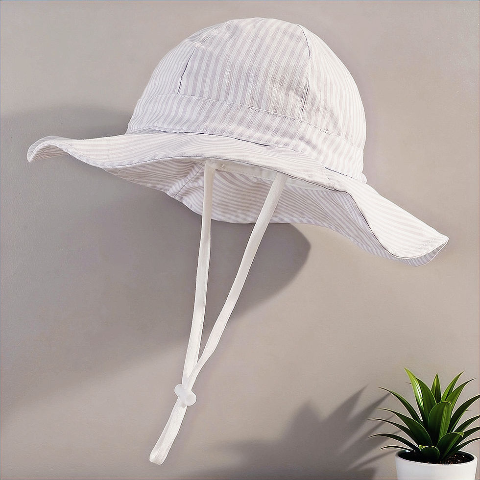 Miniatura: Sombrero Bucket para Bebé Talla 50 con Rayas Beige y Blanco – Protección Solar
