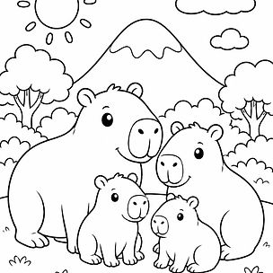 Dibujo para colorear de familia de capibara