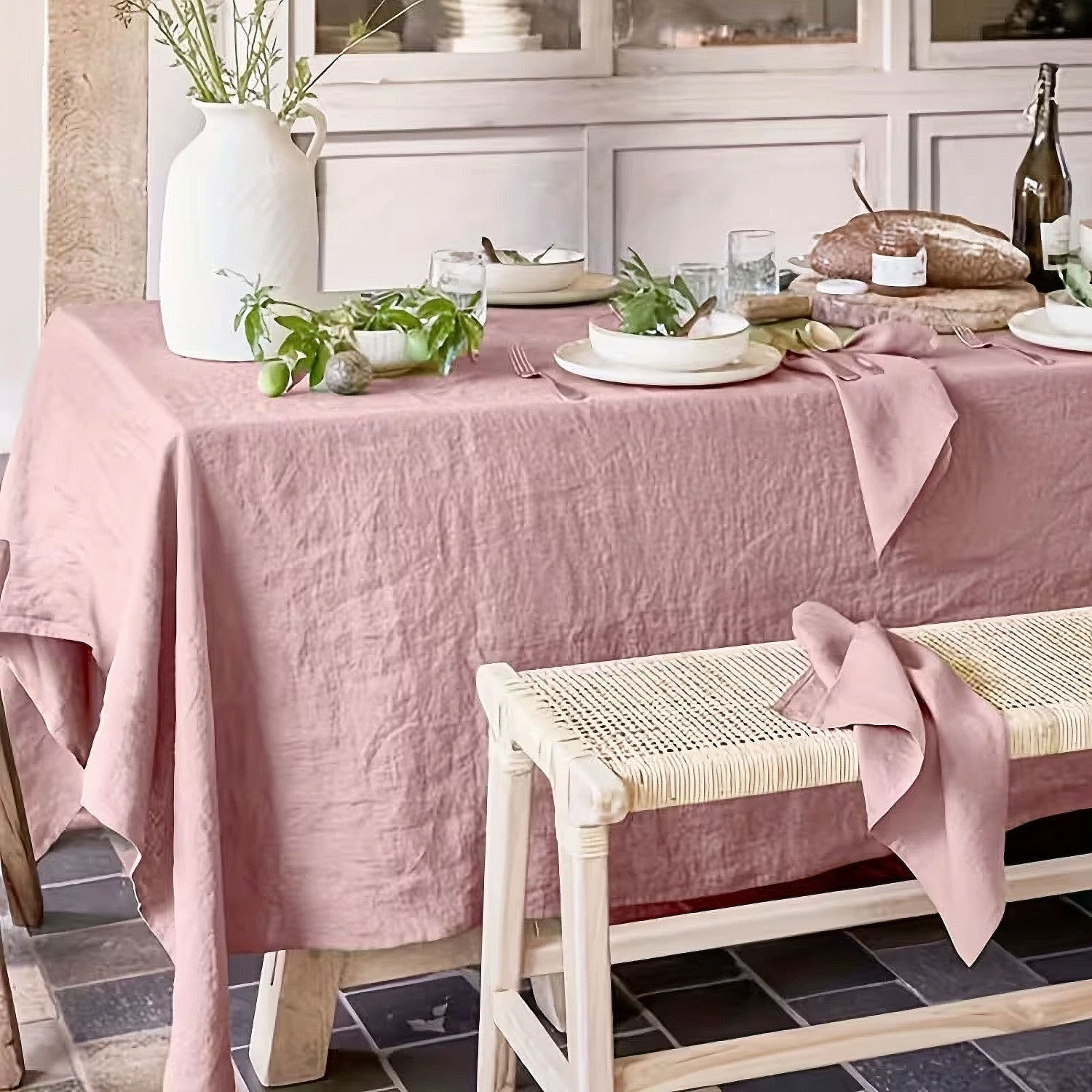Mantel Rosa Grisáceo Estilo Lino Moderno para Mesa