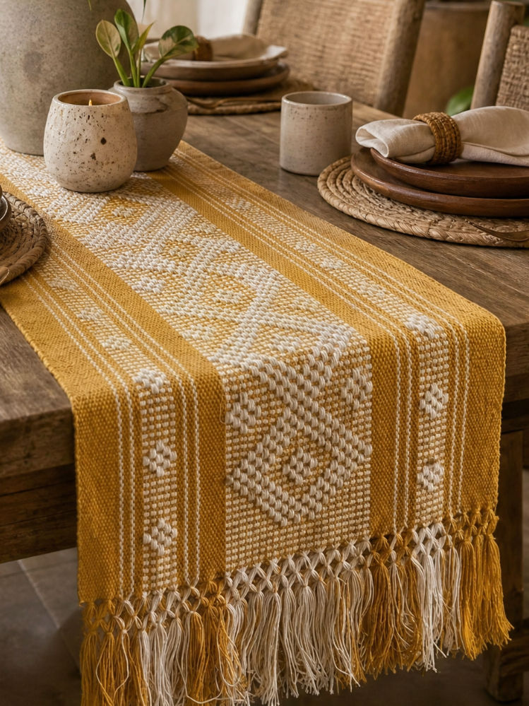 Camino de Mesa Mexicano Amarillo Hecho a Mano