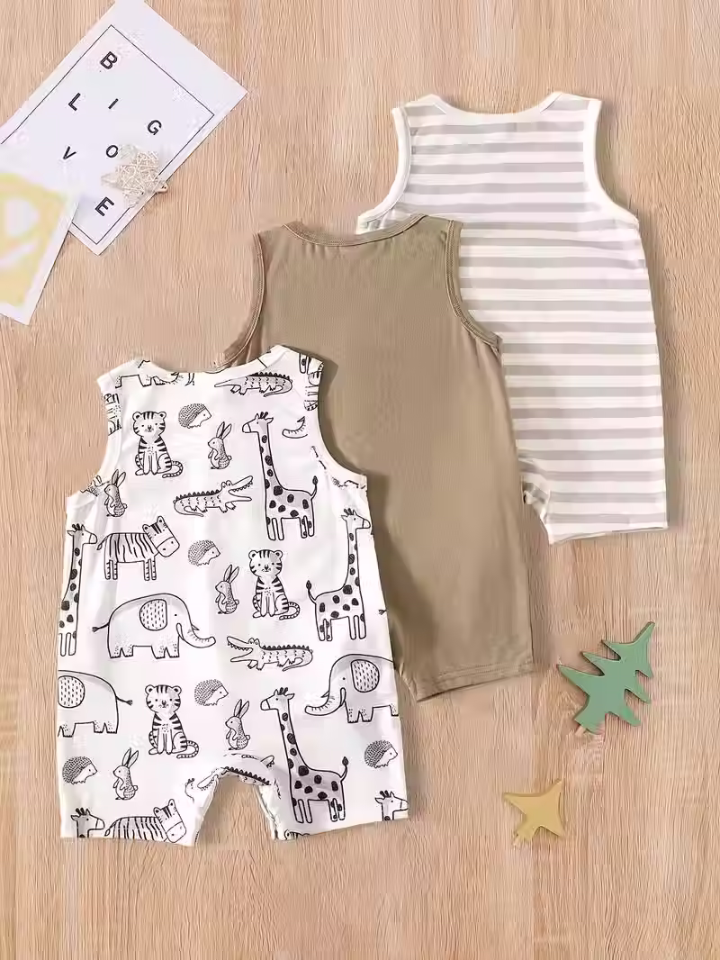 Miniatura: Mameluco para Bebé Niño 100% Algodón Sin Mangas – Suave, Cómodo y Fresco para Di