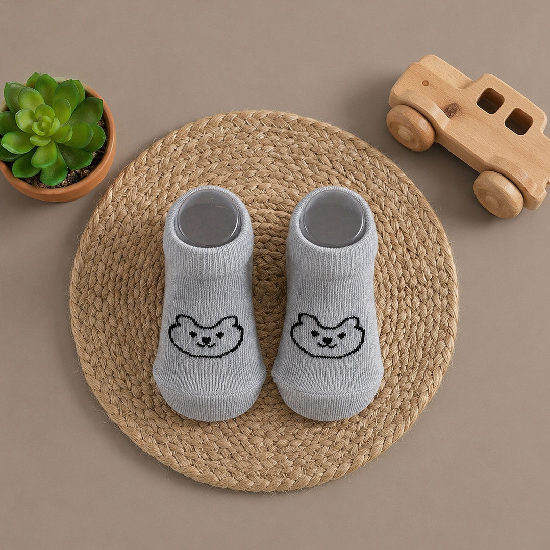 Calcetines de Algodón para Bebé Grises con Osito
