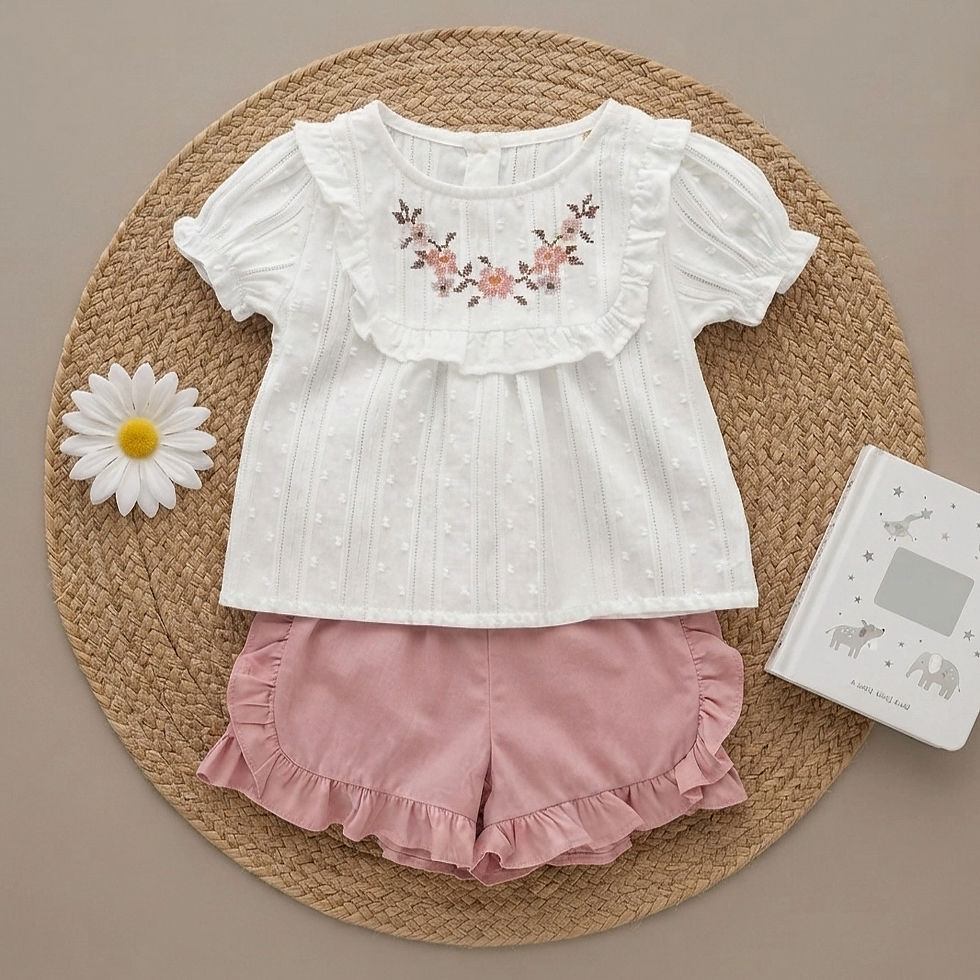 Miniatura: Conjunto para Niña de Algodón Outfit con Bordado Floral Rosa y Short