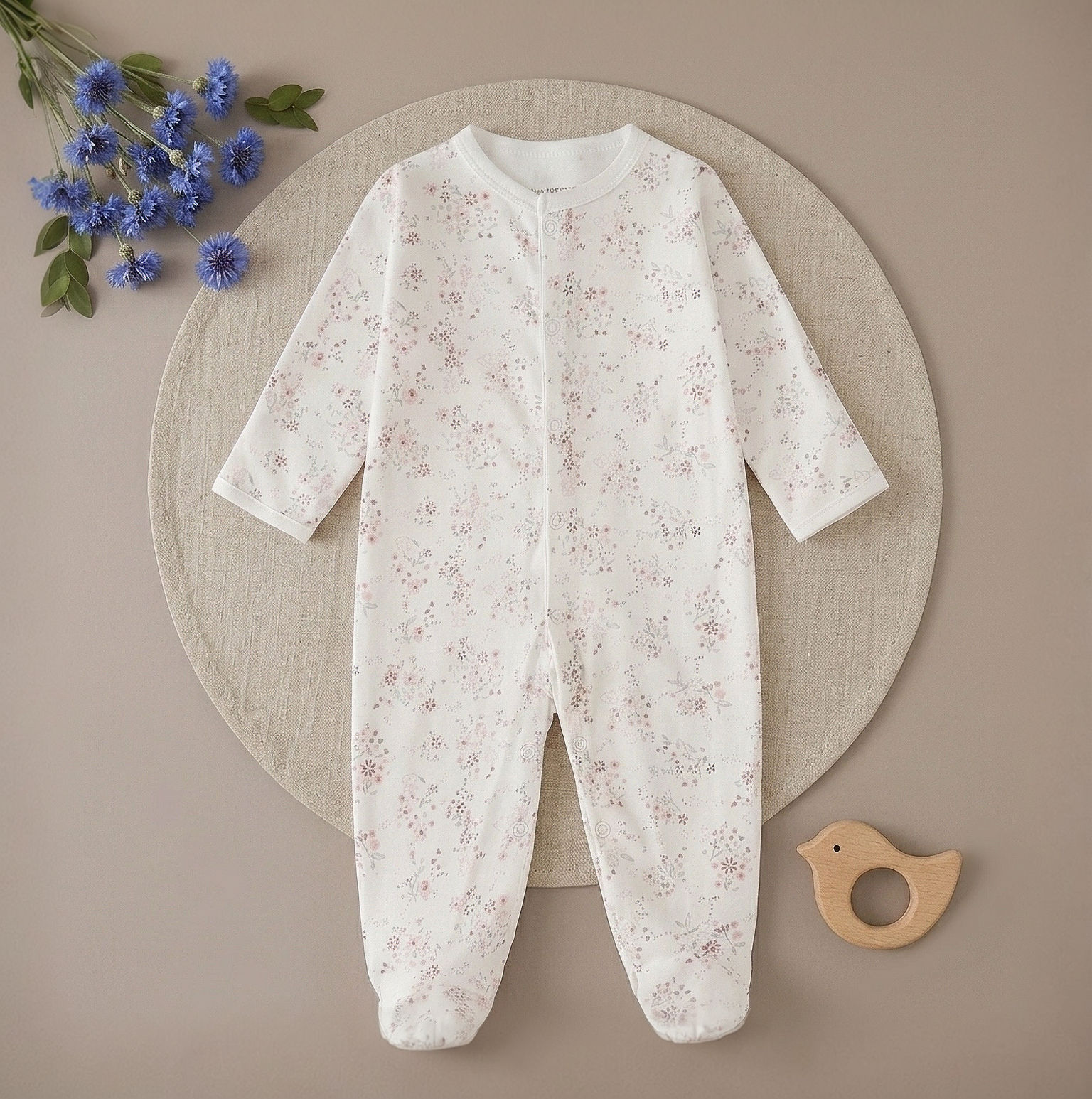 Mameluco para Bebé Niña de Algodón 100% con Pie y Manga Larga Estampado Floral