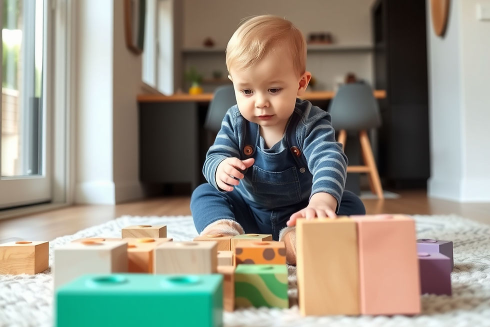 Bebé de 1 año jugando con bloques