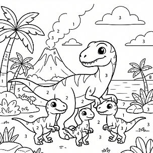 Familia de T. Rex con Bebés – Bebé Dinosaurio para Colorear
