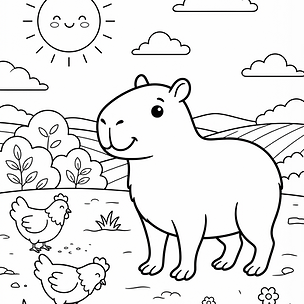 Dibujo para colorear de capibara con pollitos
