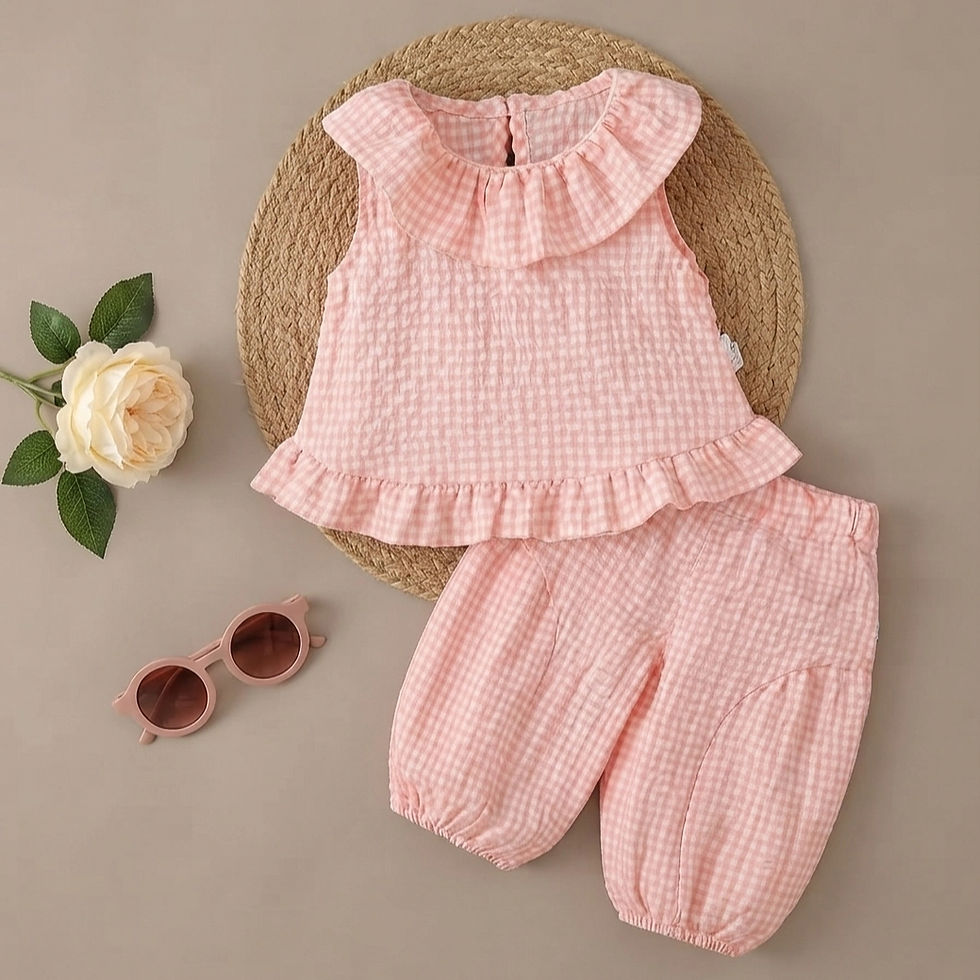 Conjunto para Bebé Niña de Algodón 100% Gasa Rosa con Pantalón Tipo Aladino