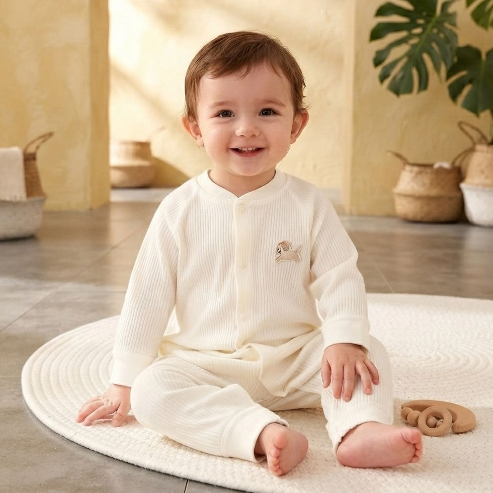 Miniatura: Mameluco para bebe Pijama Beige Acanalado 100% Algodón