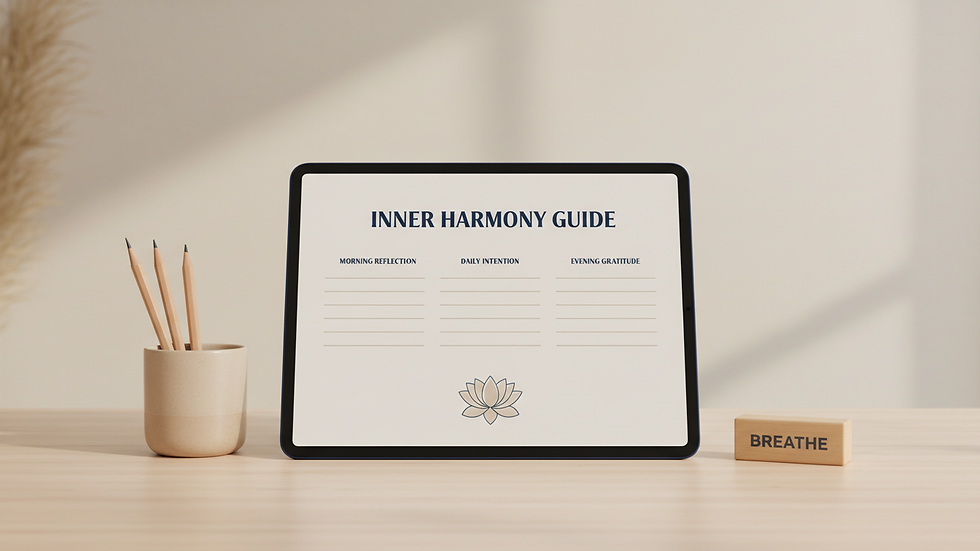 Eye-level view of a digital tablet displaying a spiritual workbook page
