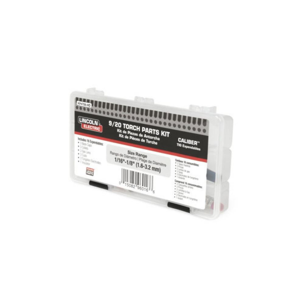 Lincoln® Caliber™ 9/20 Series TIG Torch Expendables Kit - 1/16 in. - 1/8 in.