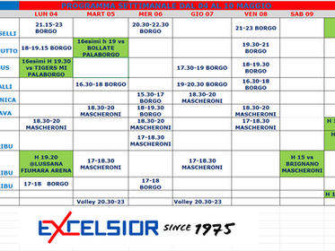 PROGRAMMA SETTIMANALE