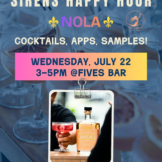 Promotional flyer for the Sirens Spirits Group Happy Hour at Fives Bar in New Orleans.