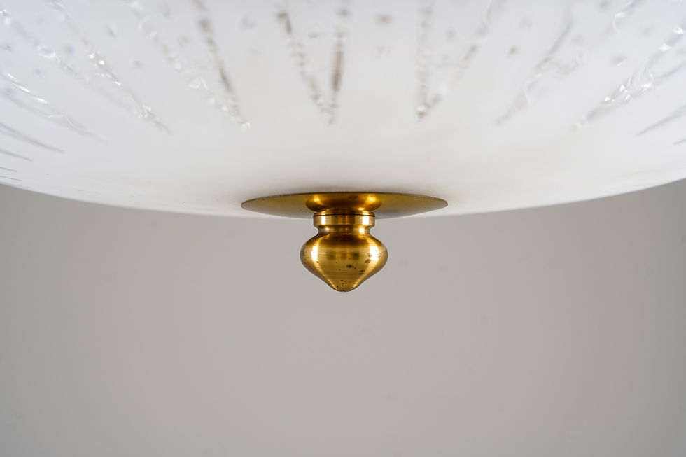 Thumbnail: Swedish Modern Glass and Brass Pendant by Orrefors
