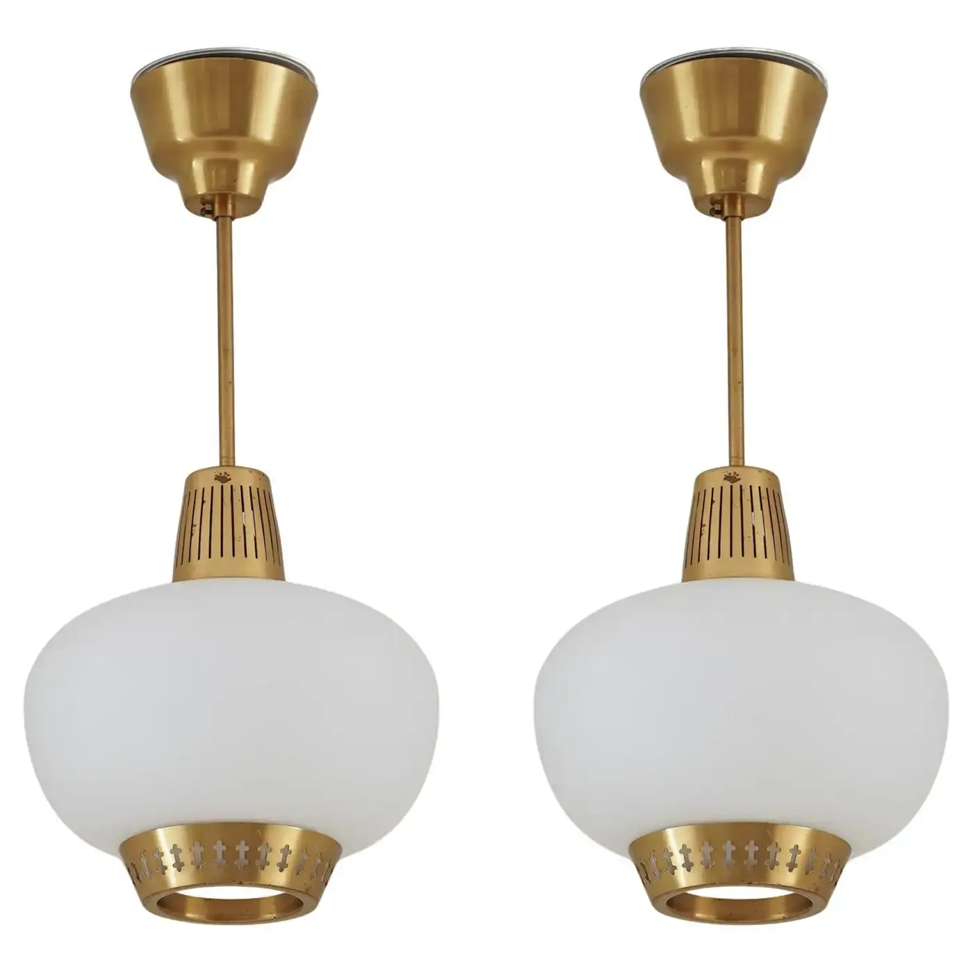 Swedish Pendants in Brass and Glass by Hans Bergström for Ateljé Lyktan