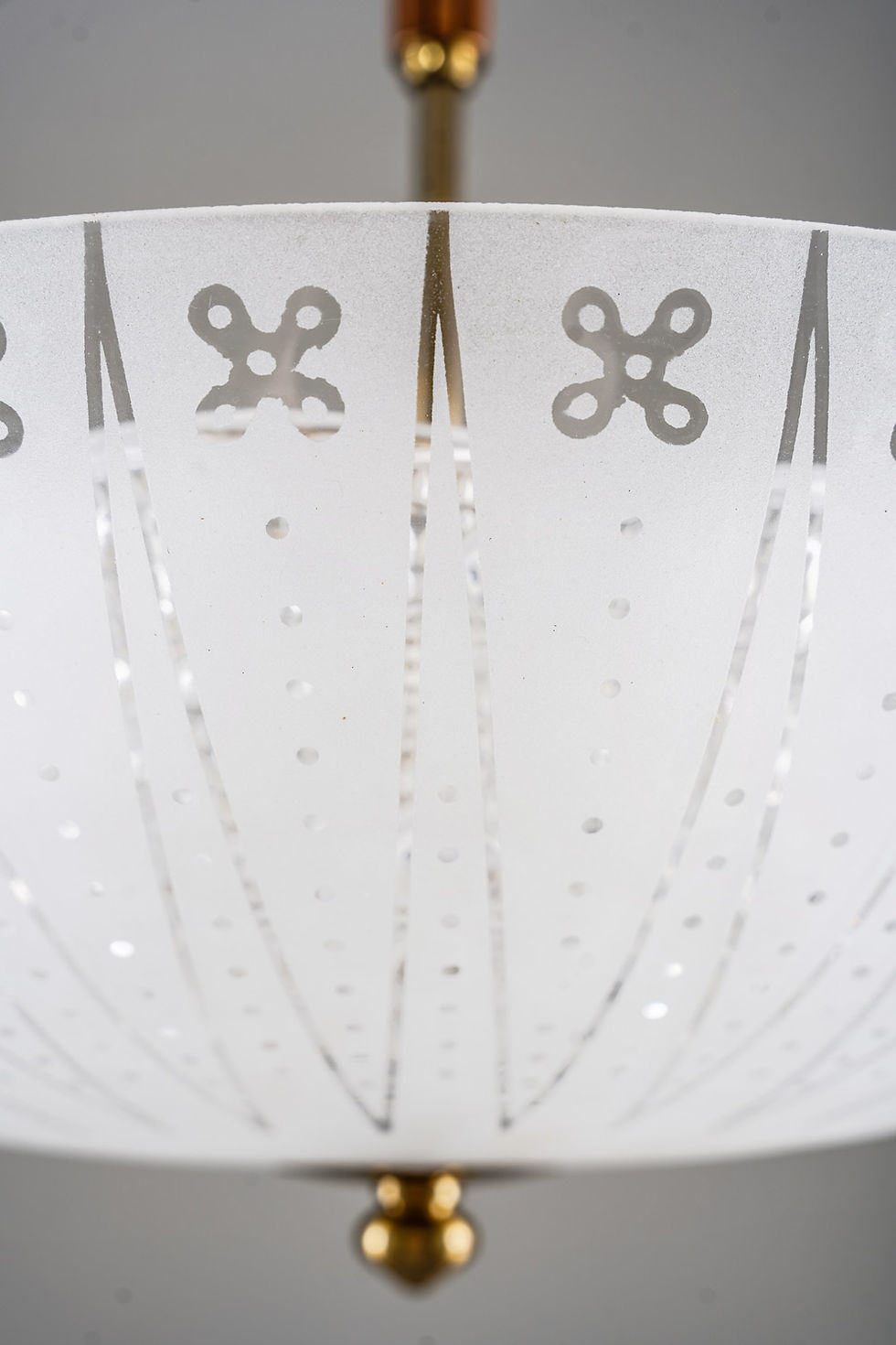 Thumbnail: Swedish Modern Glass and Brass Pendant by Orrefors