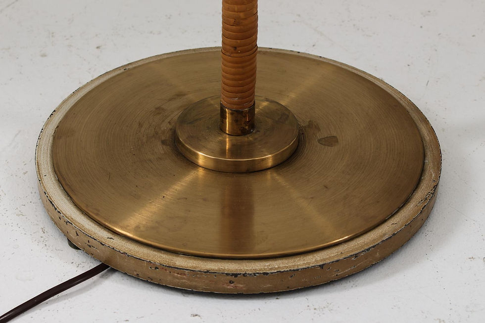 Thumbnail: Swedish Modern Midcentury Floor Lamp in Brass and Rattan, 1940s
