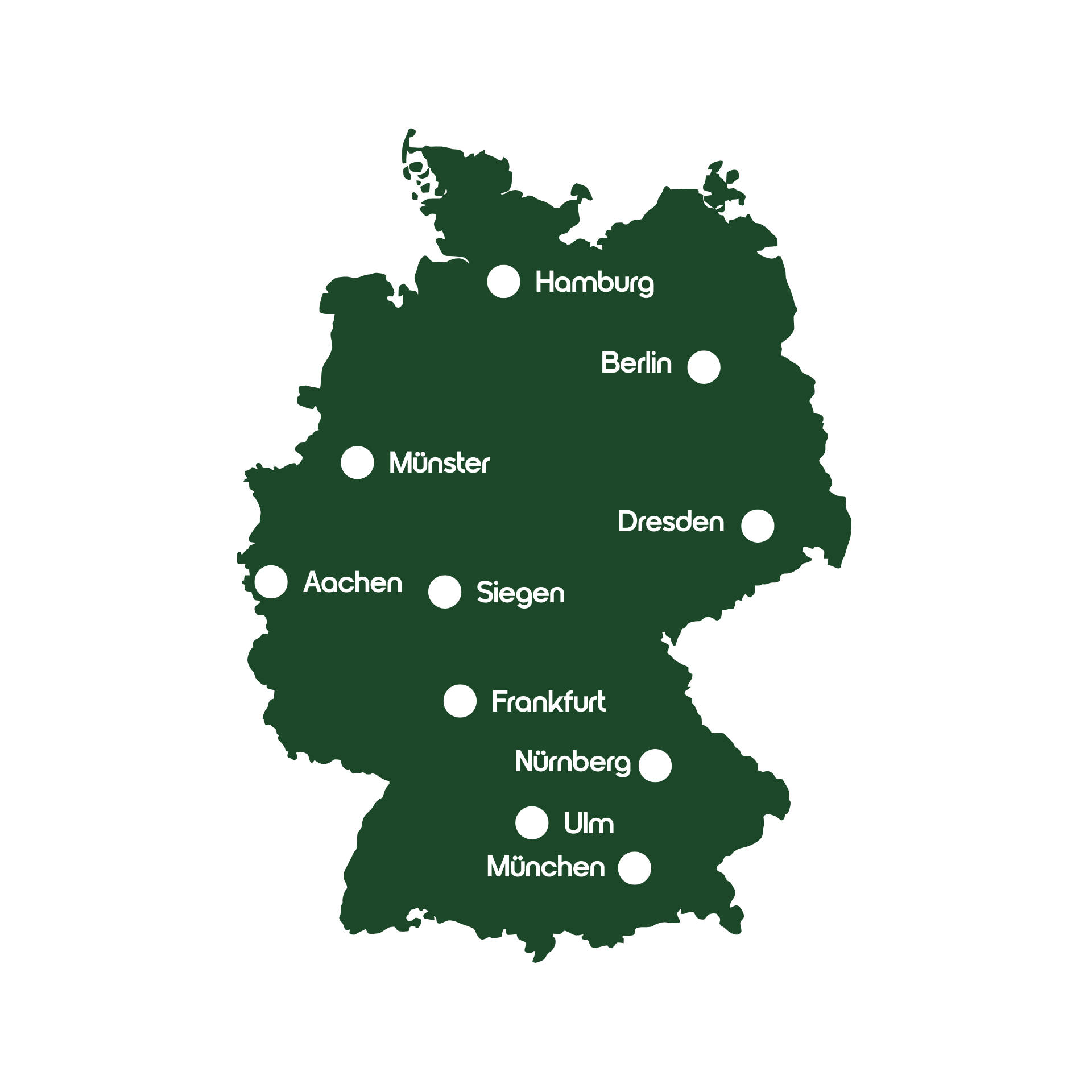 Deutschlandkarte mit Städten wie Hamburg, Berlin, München und Frankfurt. SL SustainGuard.