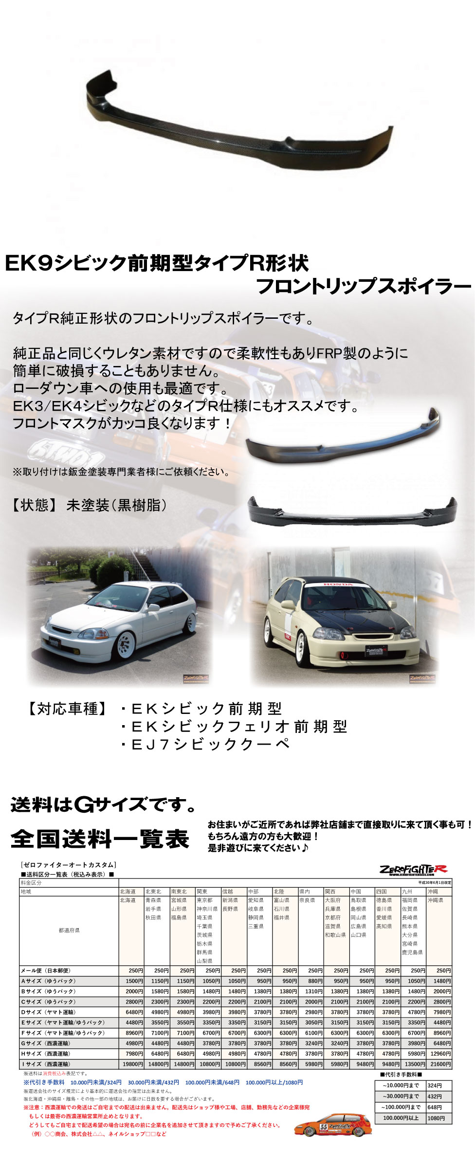 EK シビック 後期 純正フロントリップスポイラー EK9 タイプR EK4 送料