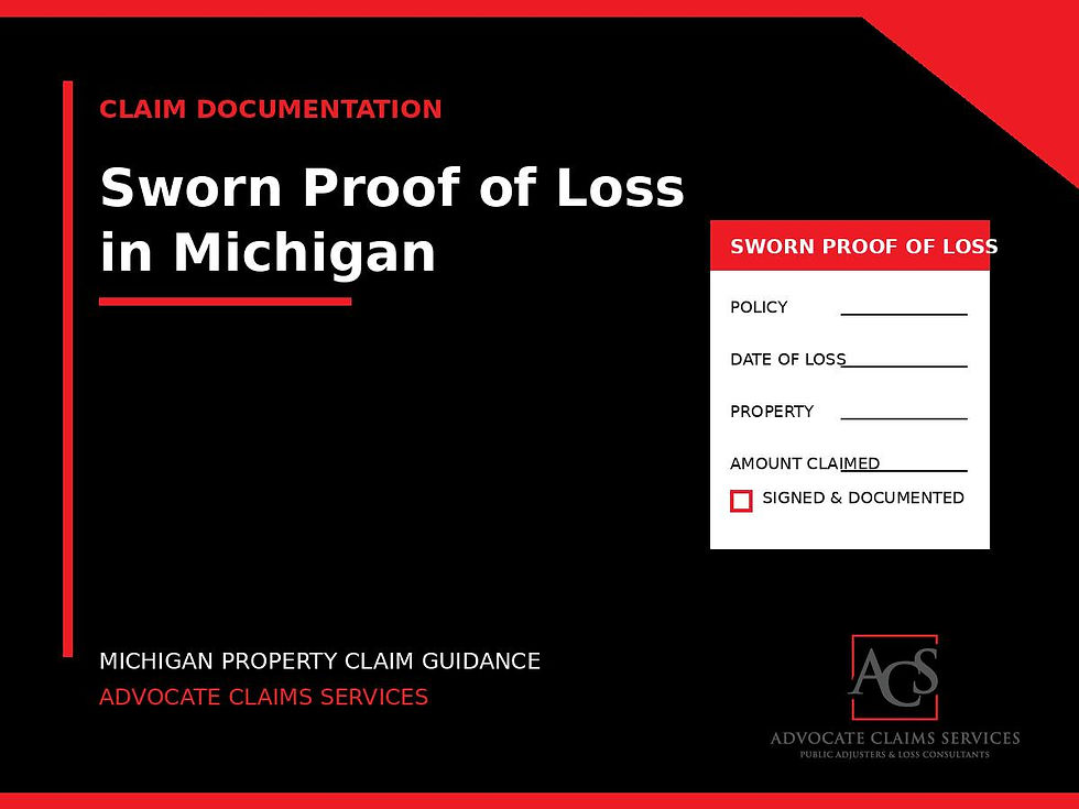 Sworn proof of loss in Michigan property insurance claims guide from Advocate Claims Services.