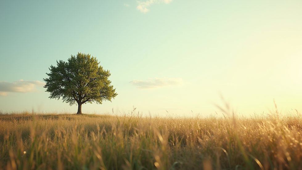 Close-up view of a serene landscape with a single tree