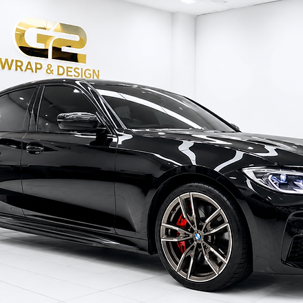 รถยนต์สีดำเงางามหลังติดตั้งฟิล์ม PPF รามอินทรา ที่ G2 Wrap & Design