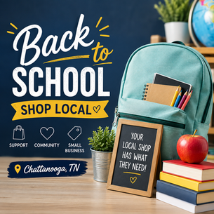 Back-to-school marketing display for a small business in Chattanooga, TN