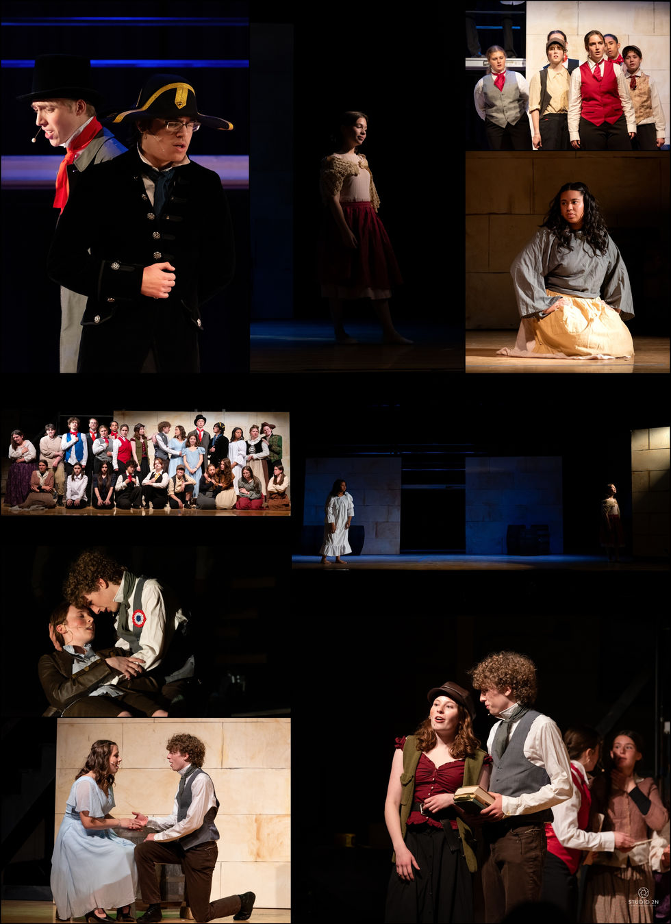 collage of photos from high school production of Les Miserables