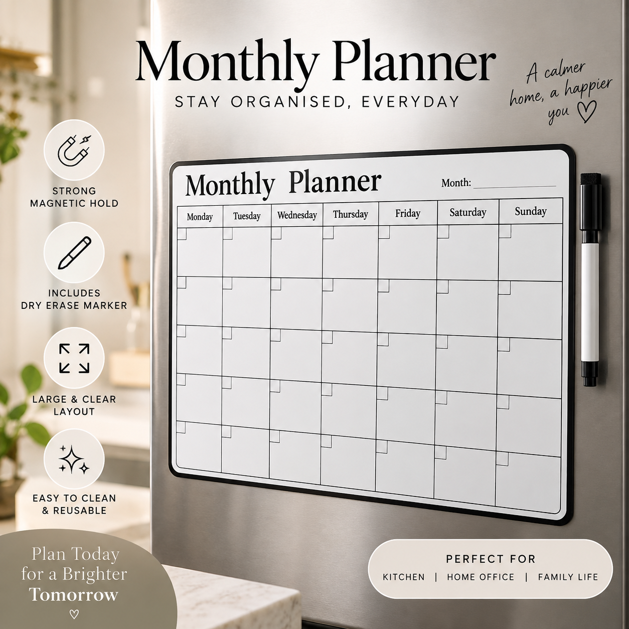 Magnetic Monthly Planner – Reusable Fridge Calendar